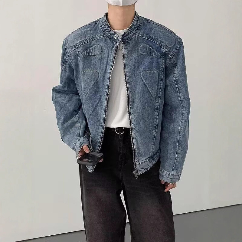 American Vintage Denim Men's Jacket Trendy Designer Coat Brand High Street Loose Casual Versatile Simple Round Neck Fashion Coat