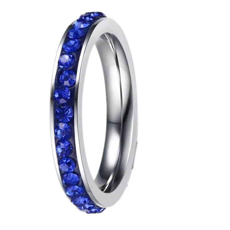 QianBei 4MM Stainless Steel Ring Band One Row Color Crystal Rhinestone Women Men Wedding Cocktail Graduation Class Xmas Gift 251023