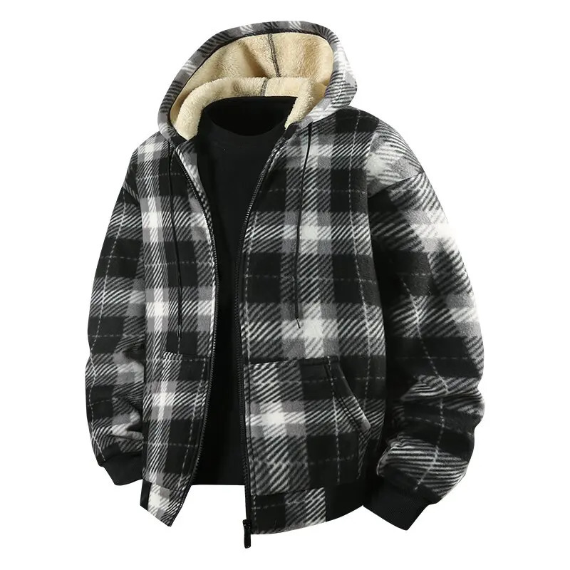 Winter Fashionable Trendy Grid Thickened Warm Lamb Fleece Jacket for Mens Casual Loose Sports Large Size High Quality Jacket 251028