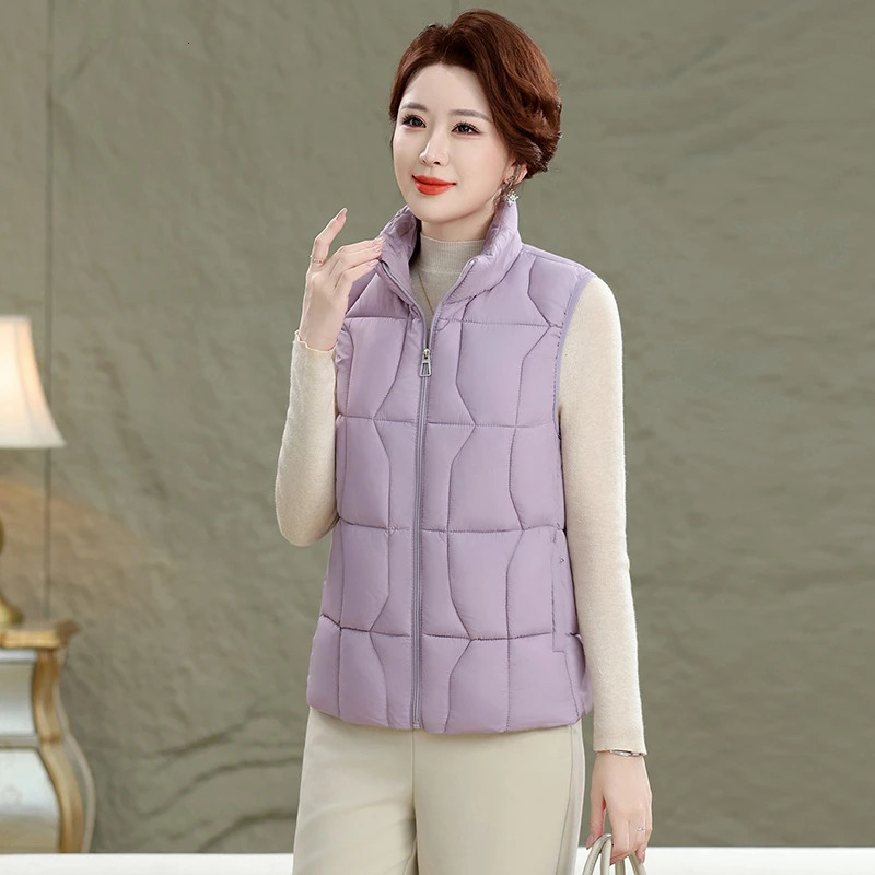 Fashion Women Down Cotton Jackets Vests Solid Stand Collar Thicken Autumn Winter Warm Casual Sleeveless Coats 251024