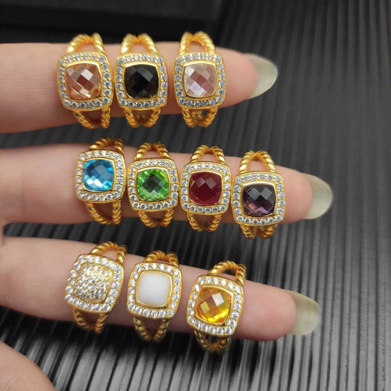 925 Sterling Silver 2025 new gold square diamond crystal ring neutral fashion personality temperament trend retro luxury jewelryW251030