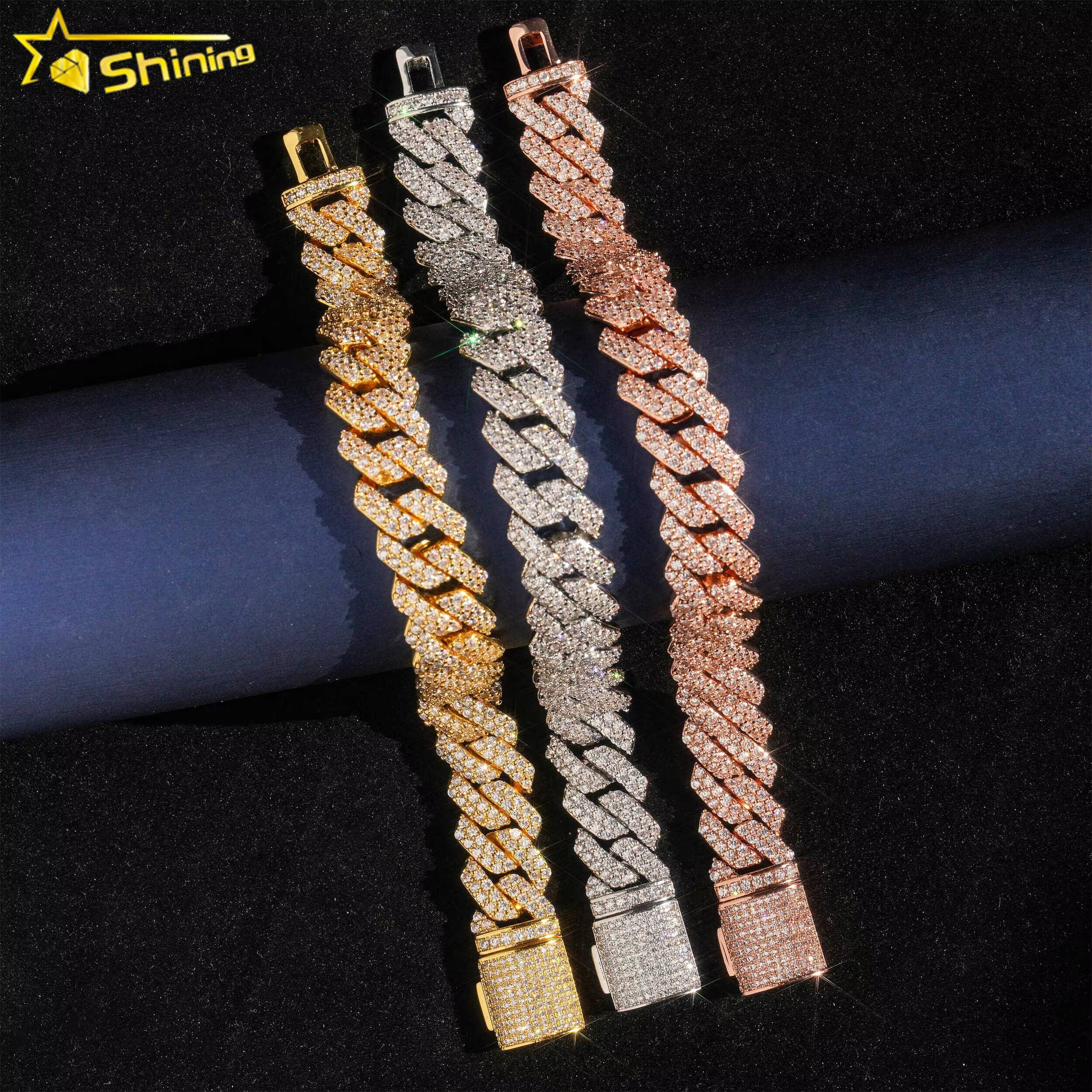 Fast Shipping Hip Hop Fashion Cuban Link Chain 14MM Width Gold Plated CZ Diamond Cuban Link Bracelets