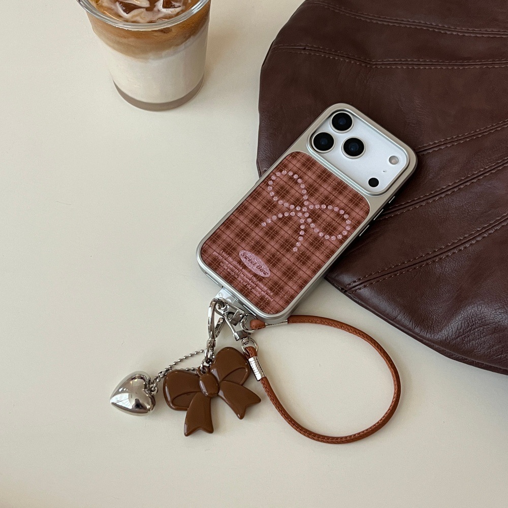 Casual Plaid Bowknot Phone Case Suitable for iPhone 17/16 Pro Personalized Pendant iPhone 15/14 Pro