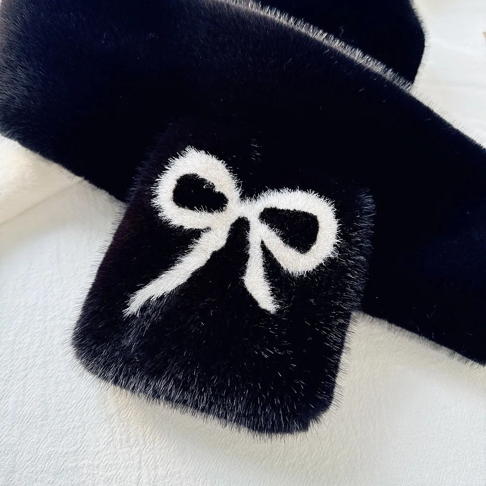 Christmas Gifts Fashion Bow Plush Fur Scarf Faux Rabbit Fur Plush Thicken Neck Scarf Cold Protection Soft Cross Scarf Women 251023