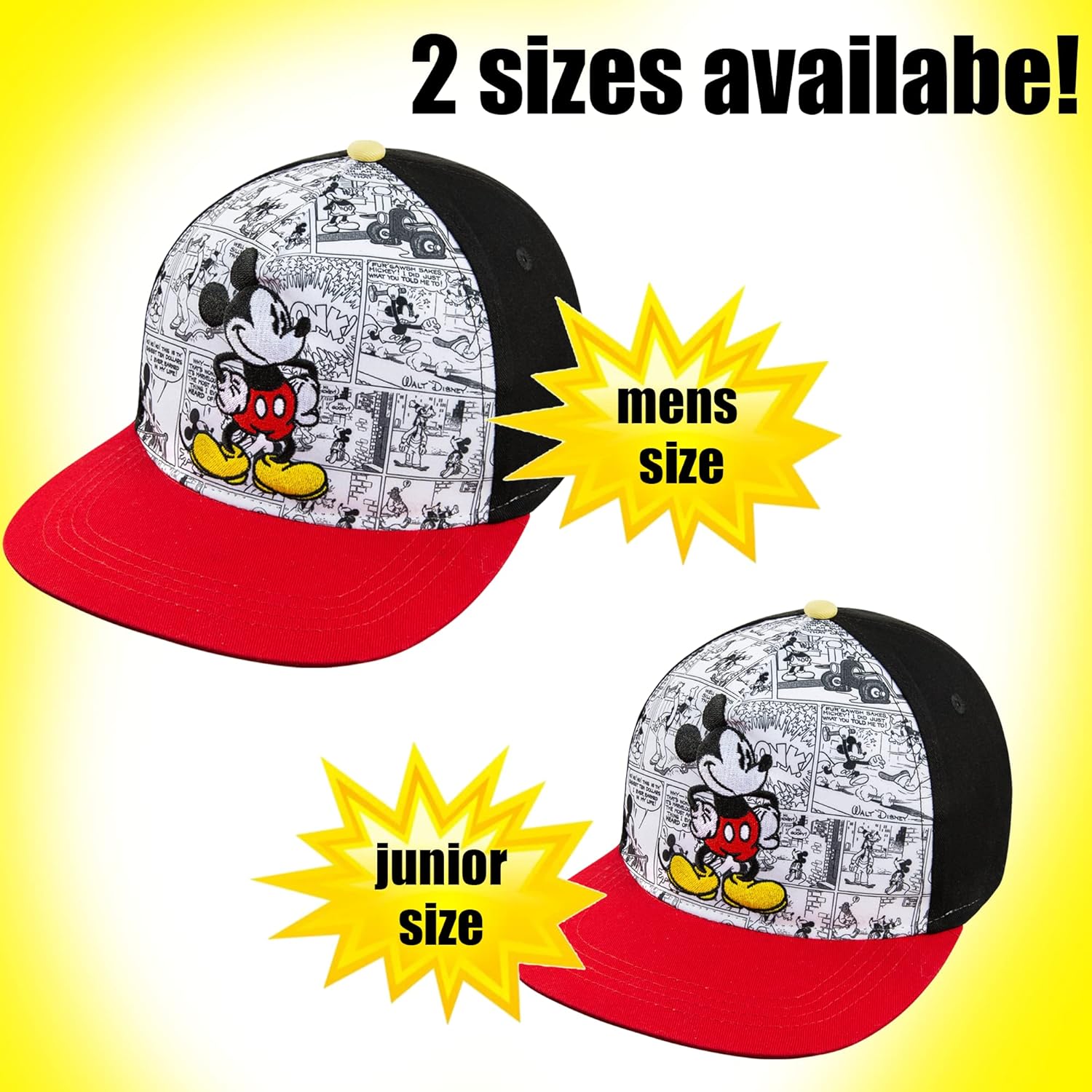 Mickey Mouse Baseball Cap Size Junior Ages Comics Adjustable Ballcap Disney 100% Cotton Fashion Hats Cartoon Caps