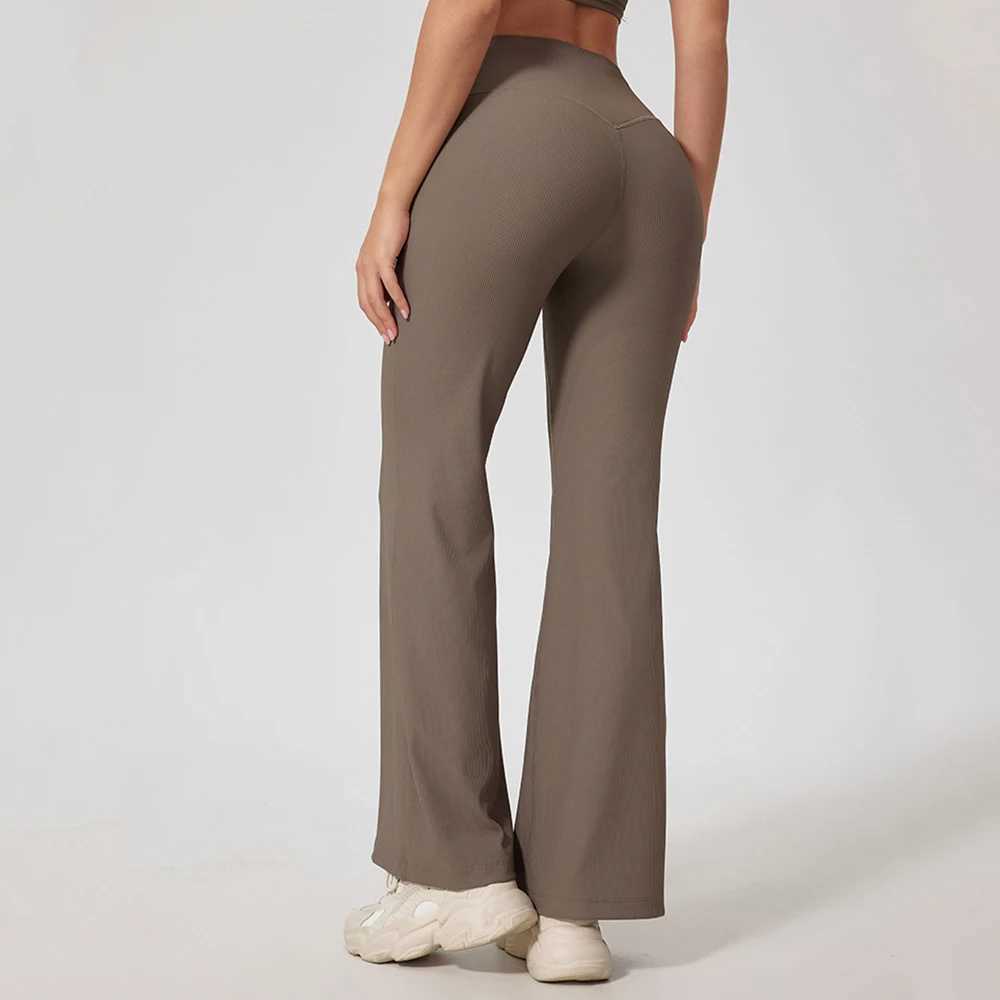 Fitness Rib Bellbottoms Tights High Waist Wide Leg Pants Leggings Women Yoga Elastic Leggings Push Up Gym Workout Flared Pants J251030