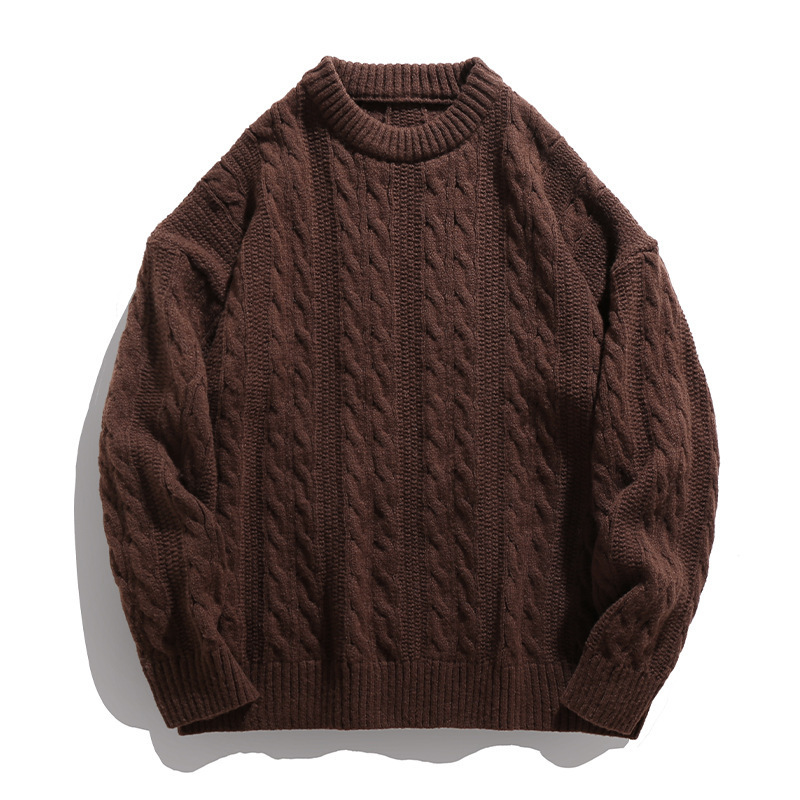 Hanlu Men's Cable Knit Solid Color Crew Neck Sweater Designer Sweater Unisex Autumn Winter Loose Knitwear Cardigan