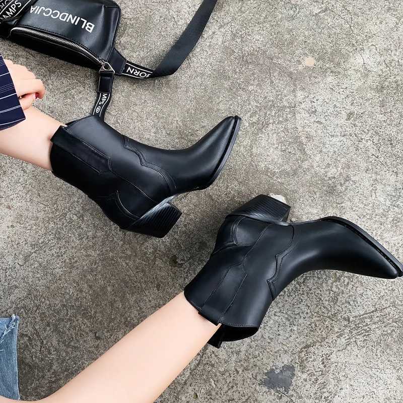 2025 Pointed Toe Western Cowgirl Chelsea Ankle Boots Shoes Women Cossacks Cowboy Boats Wedges Femal Botas Mujer 3345Black White Z251029