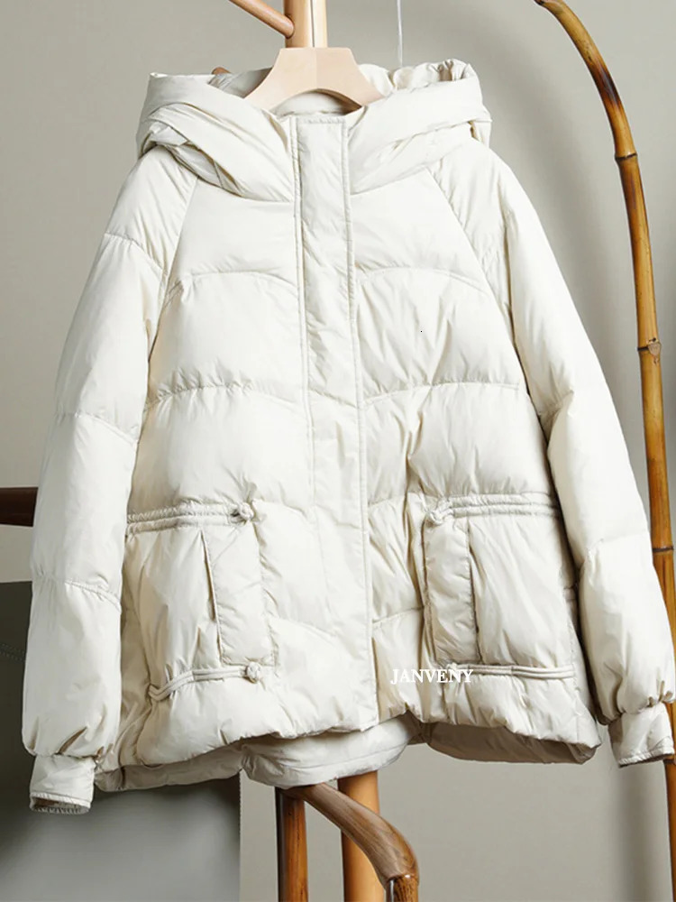 Winter Hooded Loose Petite Cropped Puffer Jacket Women Warm Lightweight Casual Vintage 90 White Duck Down Coat 251023