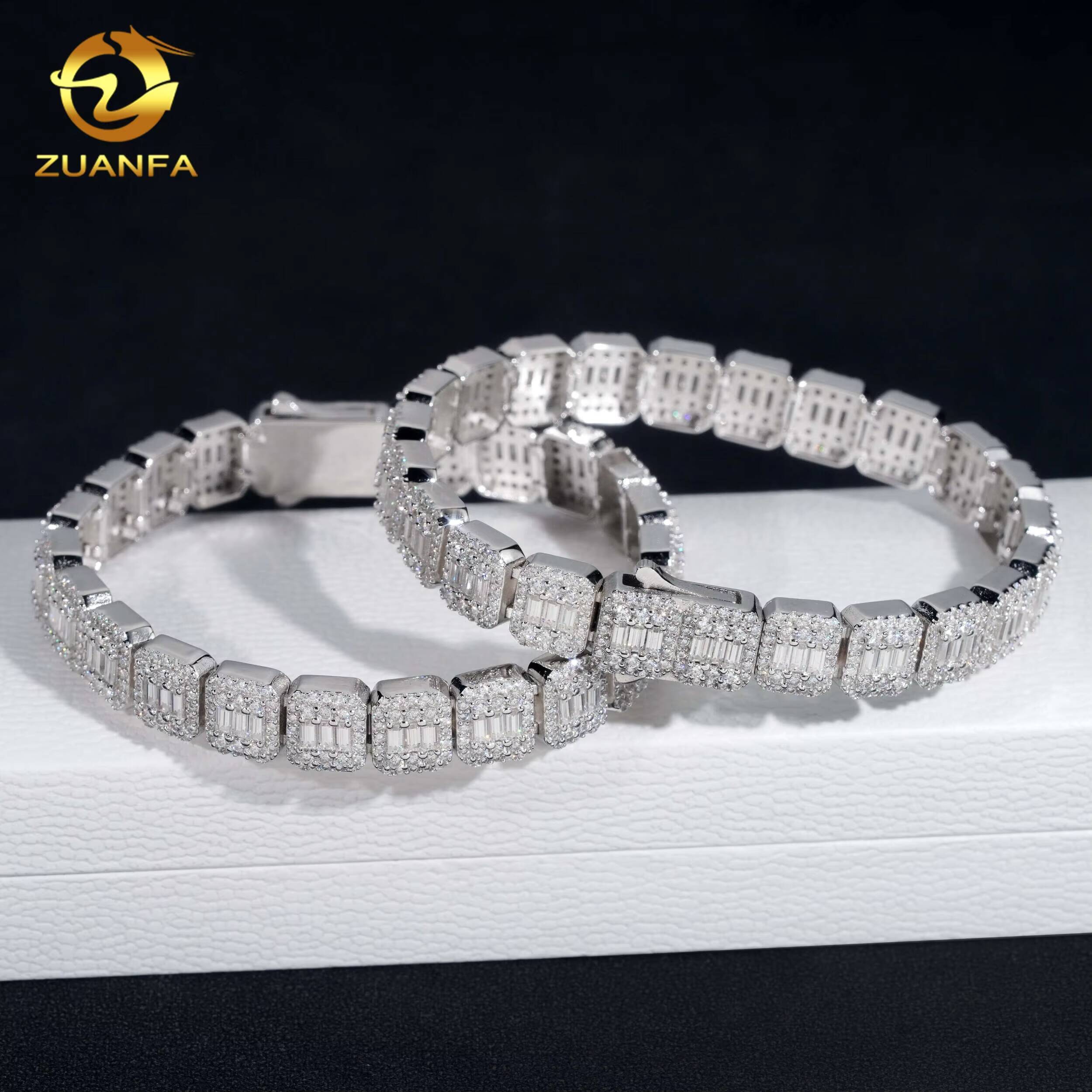 Affordable Baguette Cut Moissanite Chain Tennis Bracelet 9MM Hip Hop Jewelry