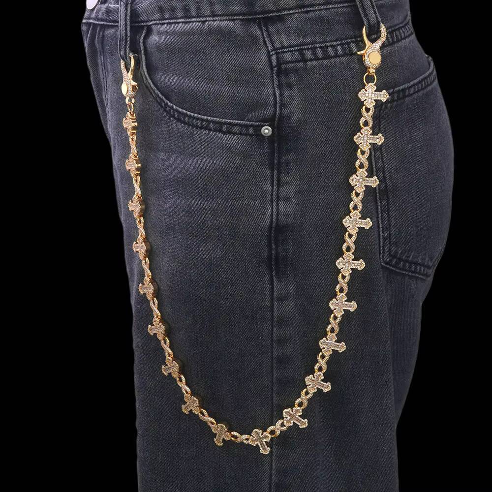 NUOYA Luxury 15MM Iced Out Pants Chain Silver Plated Cross and 8Character Infinite Design Bling moissanite Fine Hip Hop Jewelry Designer's style