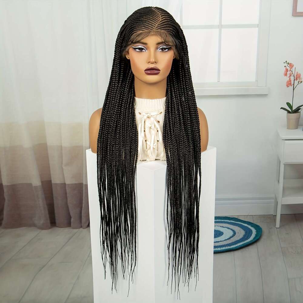 Elegant Wig Women - 100% Normal Temperature Fiber Braided Hair, Synthetic Box Braids, Full Lace Area, Versatile For All Users