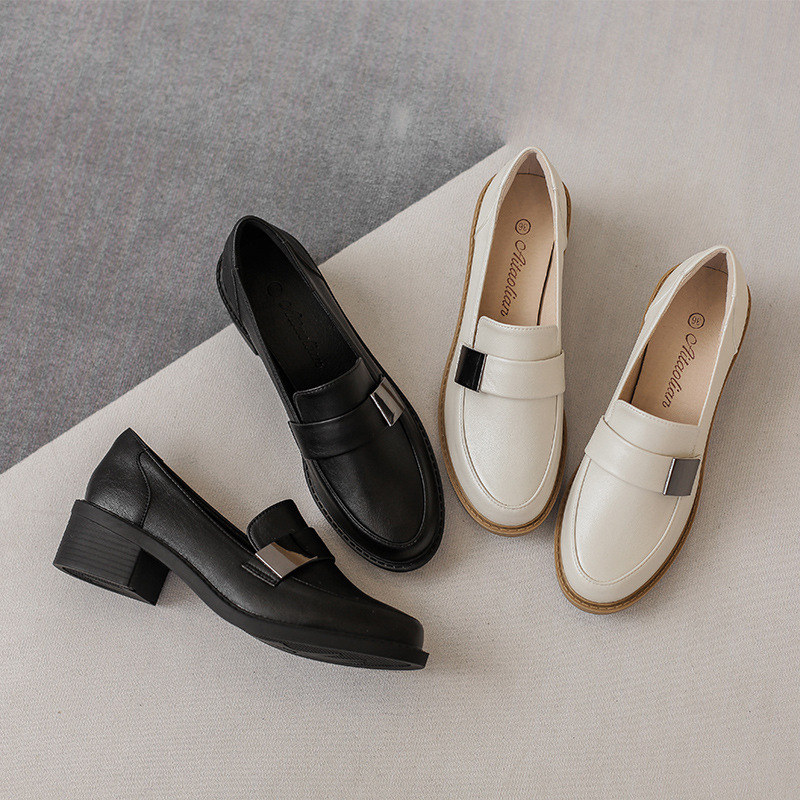 Round-toe thick-soled loafers for women 2025 spring British-style leather shoes Internet celebrity hits comfortable casual shoes women