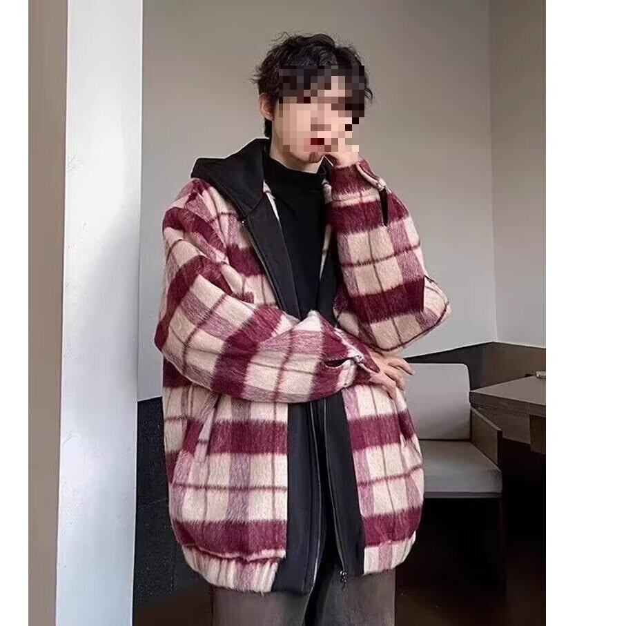 Autumn New Small Fragrance Style Color Block Jacket Designer Coat Men's Trendy Lazy Style Hooded Loose Zipper Versatile Coat