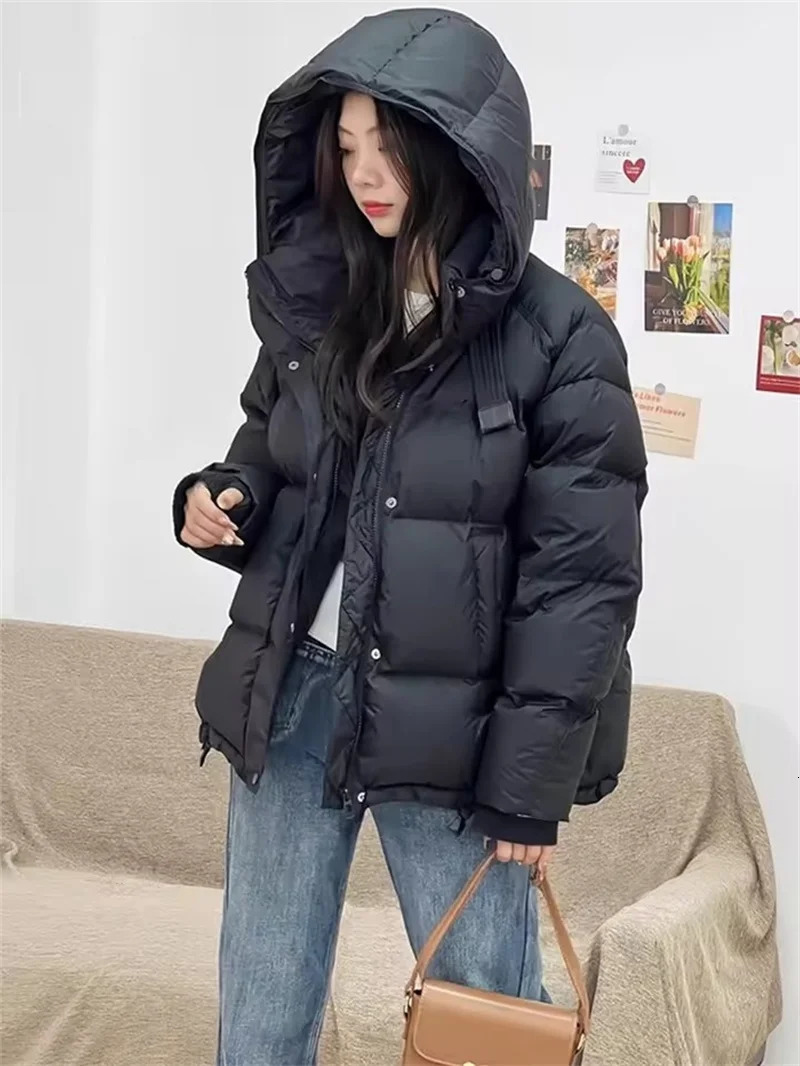2025 Winter Womens Hooded Puffer Cotton Jacket Hooded Thicken Warm Short Parkas Female Casual Versatile Snow Outwear 251030