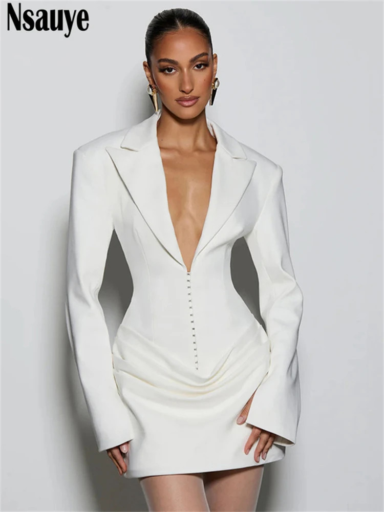 Nsauye Elegant Evening Short Dress Women Fall Long Sleeve Sexy Fashion Night Club Party White Mini Wrap Corset Winter 251030 C260312