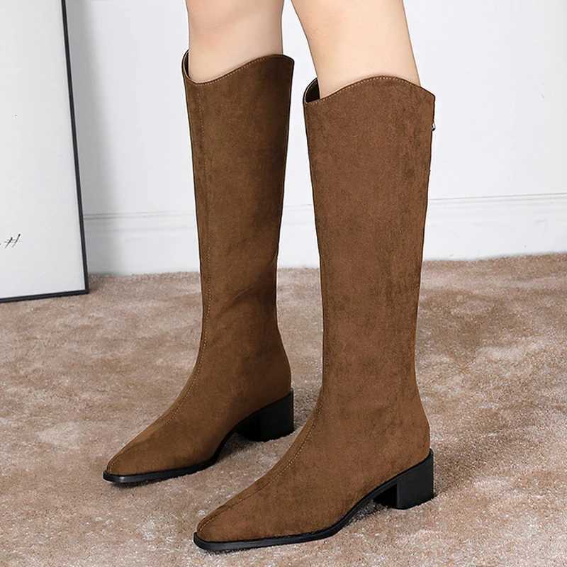 BIGTREE Shoe Women kneehigh boots Suede Knight Boots Women shoes Rear zipper High boots Thick Heel Autumn winter boots Mid heel Z251029