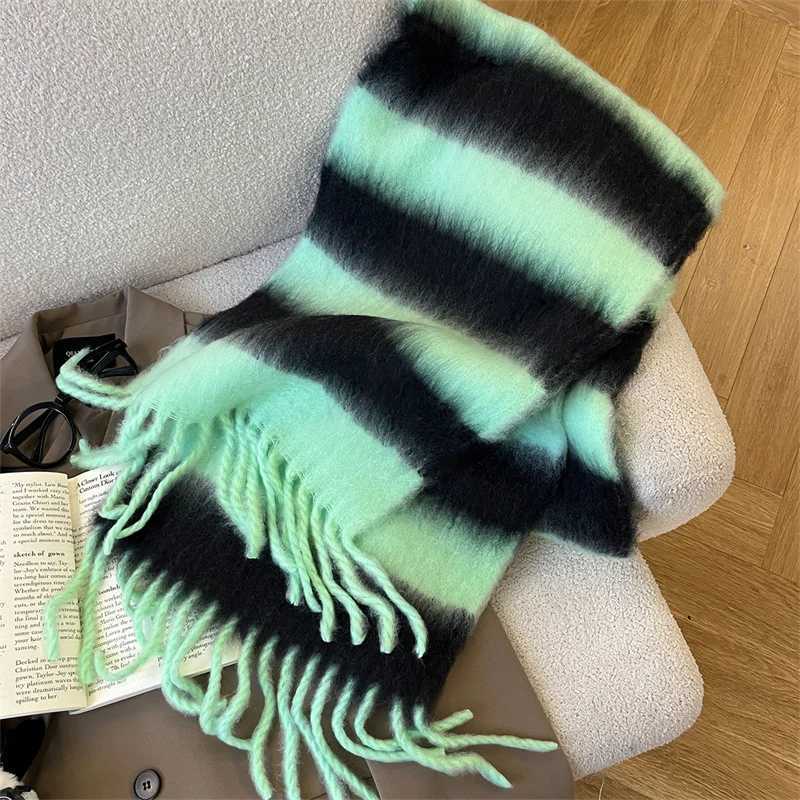 2025 Luxury Cashmere Womens Scarf Winter Thick warm stripe CAPe WrAPs Female bandana long tassel Warm Scarves Holiday gW251030