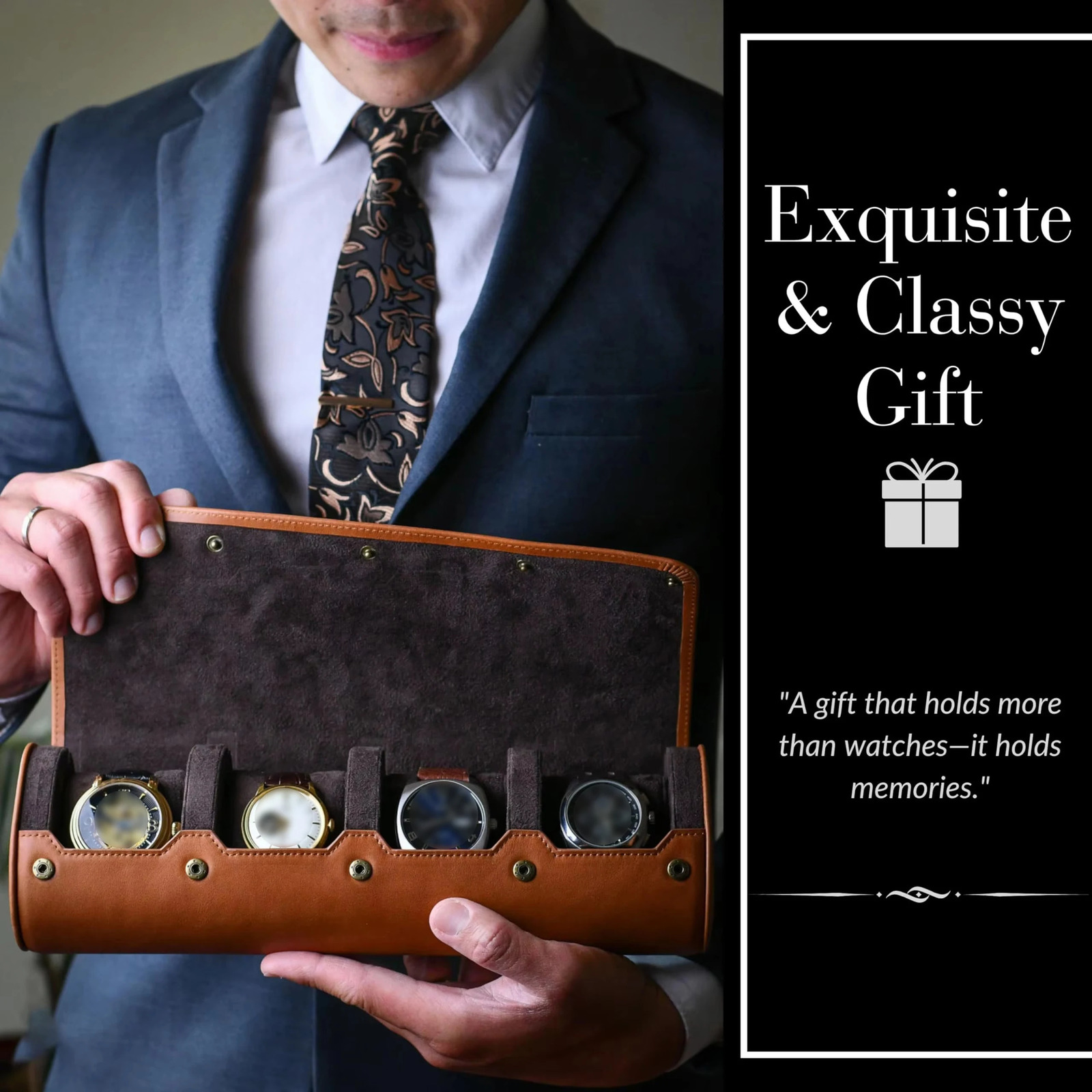 4 Slot Watch Travel Case for Men PU Leather Watch Roll Case Storage for Travel Watch Organizer for Men Women 251029