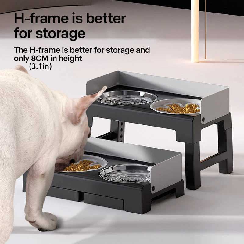 Collapsible Elevated Dog Bowls Adjustable Raised Stand with Double Stainless Steel Food Water Bowls for Small Medium Large Dogs J251120