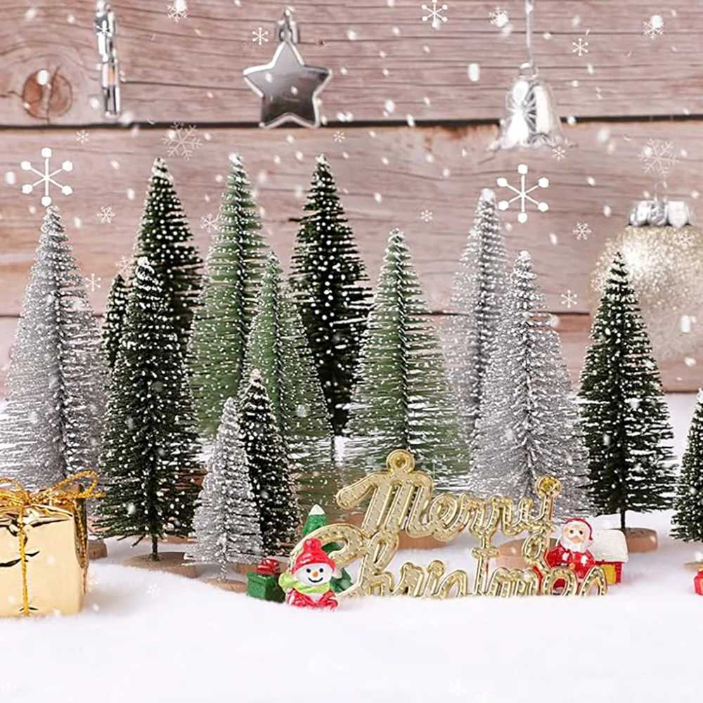 Mini Christmas Trees Different Size Craft Artificial Wooden Base Mini Christmas Tree Xmas Home Party New Year 2025 Decoration C251030