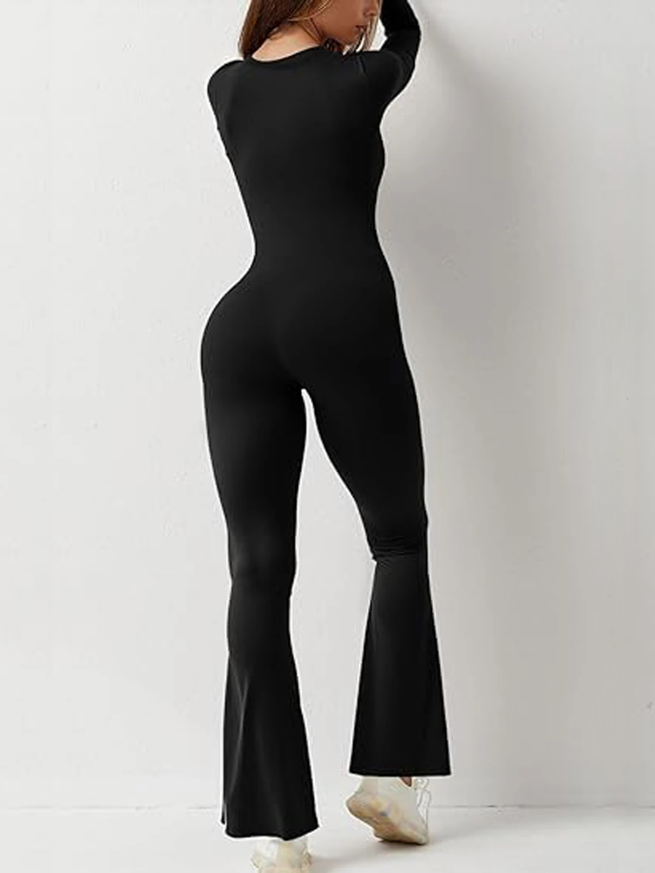 Spring and Autumn Womens Long Sleeve Belly Tightening Waist Hip Lifting Square Neck Wide Leg High Elastic Jumpsuit 251028