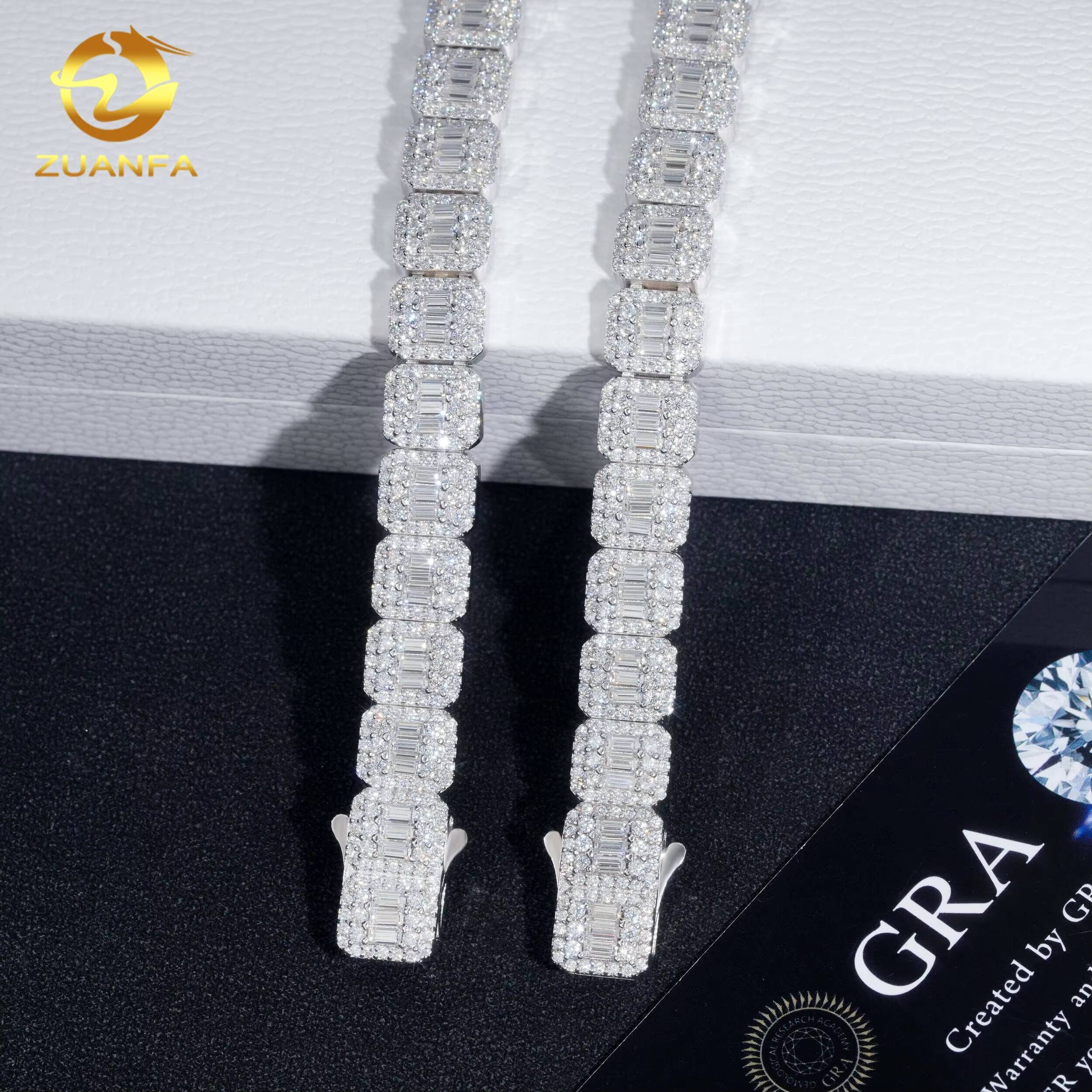 Affordable Baguette Cut Moissanite Chain Tennis Bracelet 9MM Hip Hop Jewelry