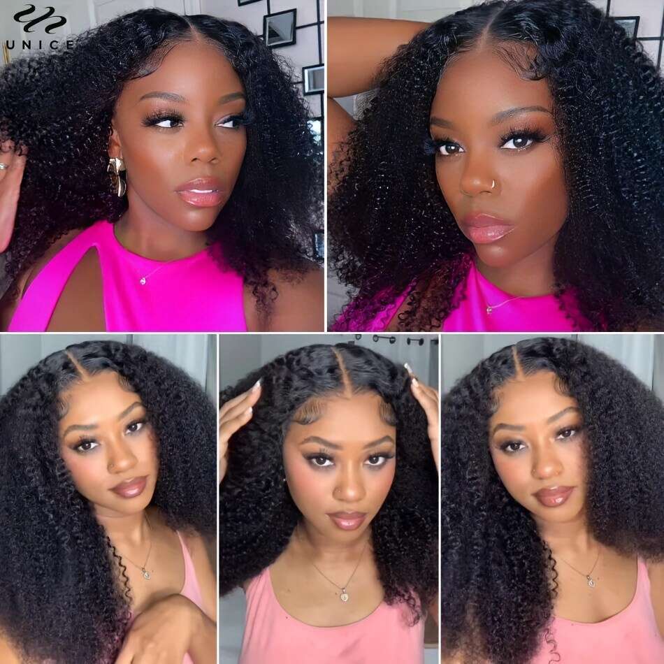 4X1 Middle Part Closure Kinky Human Hair Super Natural 4C Curly Lace Wig For Beginners 130%/150% Density