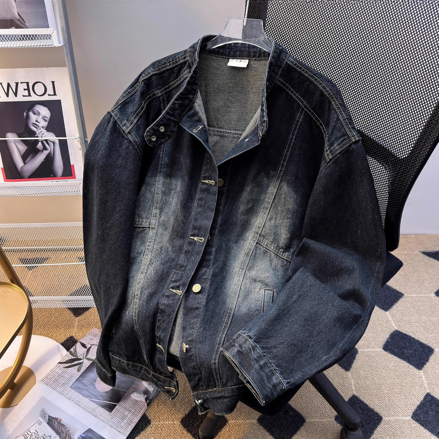 Denim Jacket For Men And Women Autumn Washed Vintage Trendy Designer Coat Loose Casual Stand Collar Jacket