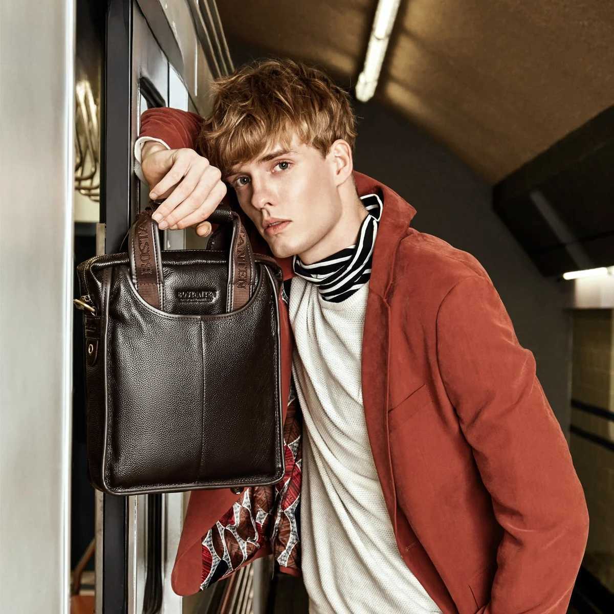 Faiable Casual Leather Handbag for Men Busin Document Bag Single oder Crossbody Bag Vintage Handheld Briease Y251011