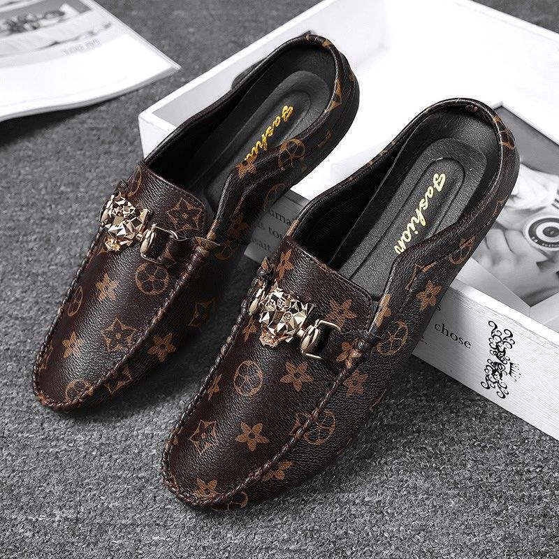 Designers new backless casual shoes for men wearing casual shoes with one foot kick toe cover half drag men 39-44