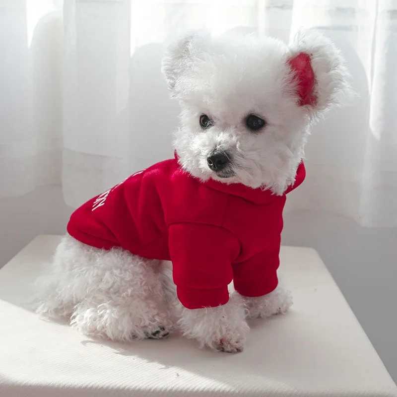 Pet Clothes Dog Cat Antihair Loss Autumn Thickened Warm Red Letter Embroidered Hooded Sweater et C251030