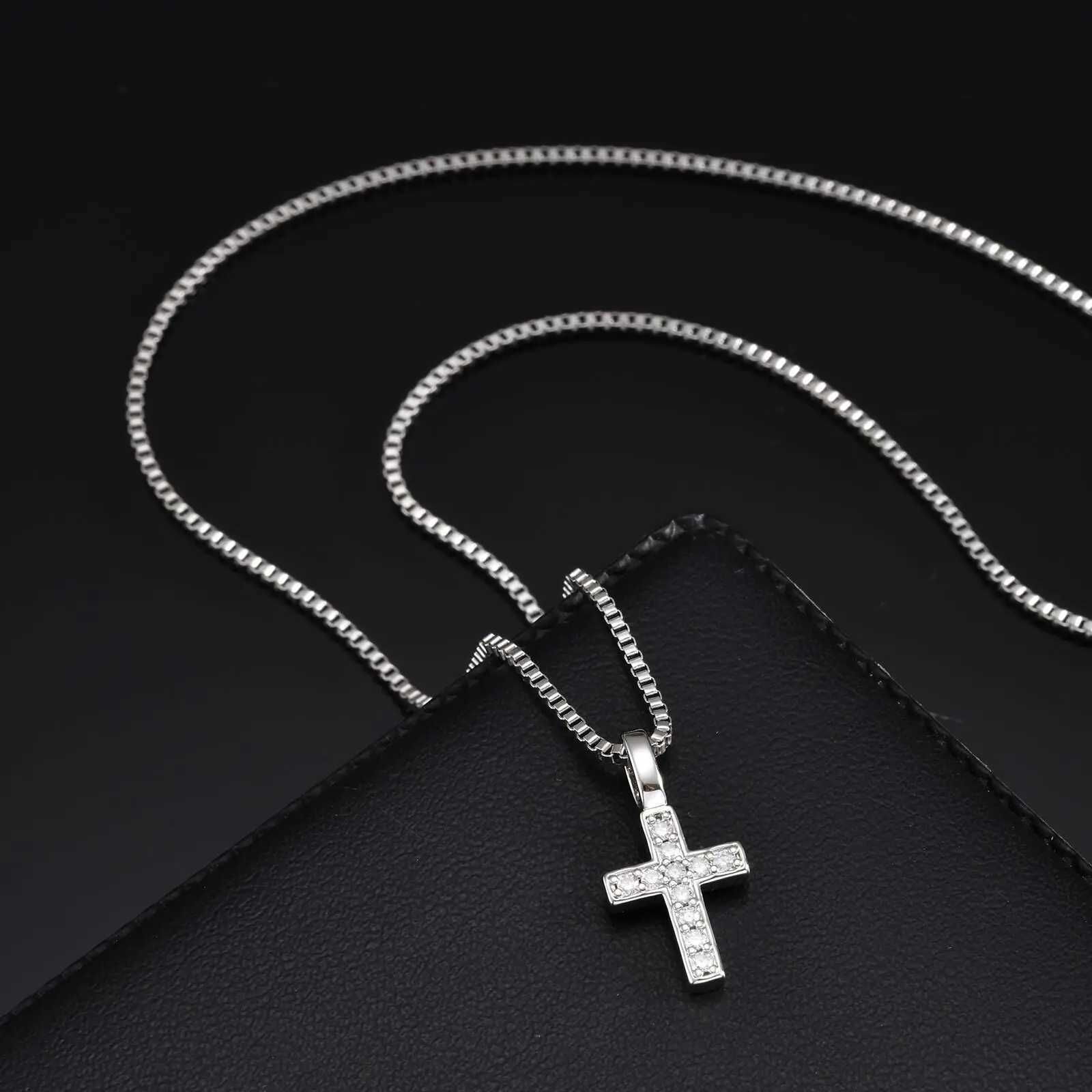 Punk Small Cross Necklace for Men BoysHip Hop Pendant Necklace with 50cm Stainless Steel Square Box Chain GiftsXJ251030