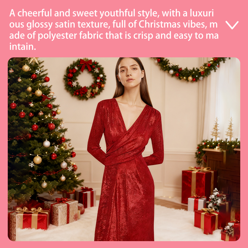 Prom Dresses Women's Christmas Limited Edition Red Sequin Maxi Dress - Long Sleeve Wrap V-Neck Glitter Gown for Evening Party & Festive Occasions