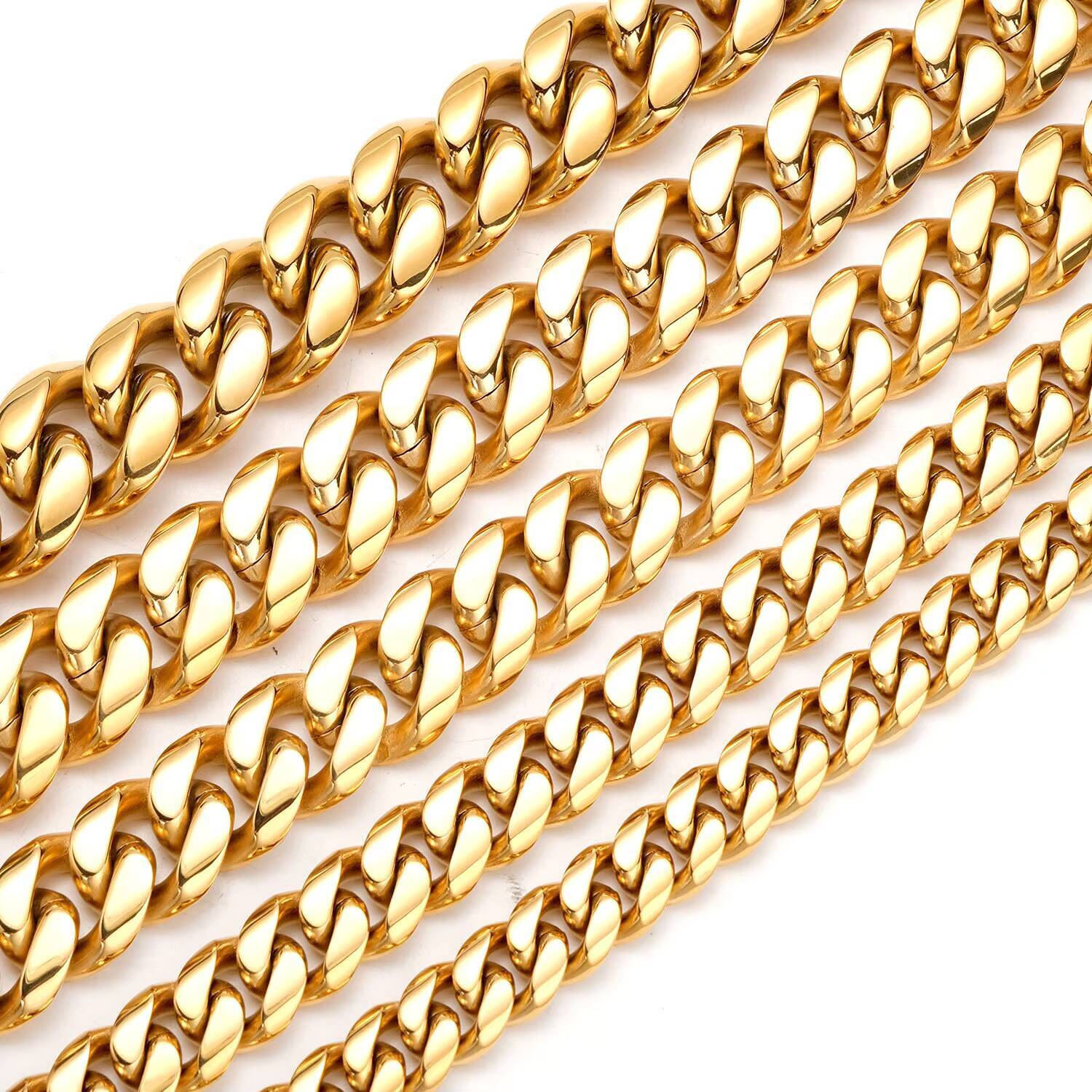 Mens Solid Miami Cuban Link Chain in Luxurious 14K18K24K Gold Plating Hip Hop Jewelry by Caranas Wholesale