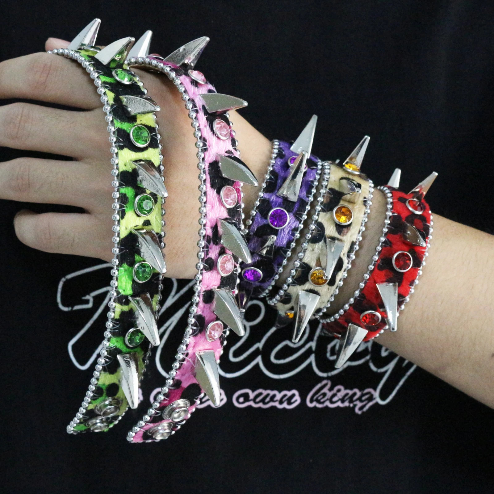 Rhinestone Bracelet PU Leather Studded Bracelet Punk Bracelet Adjustable Goth Cuff Bracelet Gothic Wristband for Men Women 251028