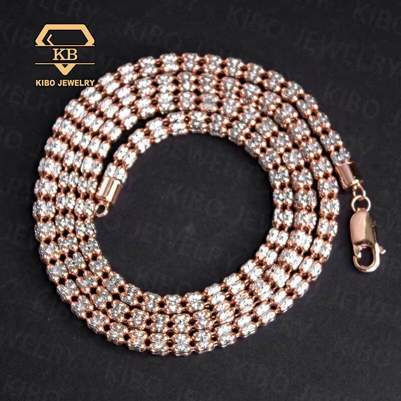 Moon Ice Chain Two Tone 925 Sterling Silver 4mm5mm 4 Rows Diamond Cut Ice Link Chain Moon Ice Chain Necklace New Design Jewelry
