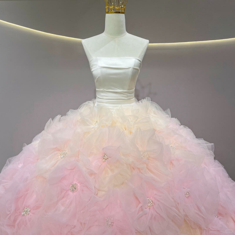 Pink Quinceanera Dresses Off The Shoulder Beading Crystal Tiered Party Birthday Sweet 16 Dress Vestidos 15 Anos
