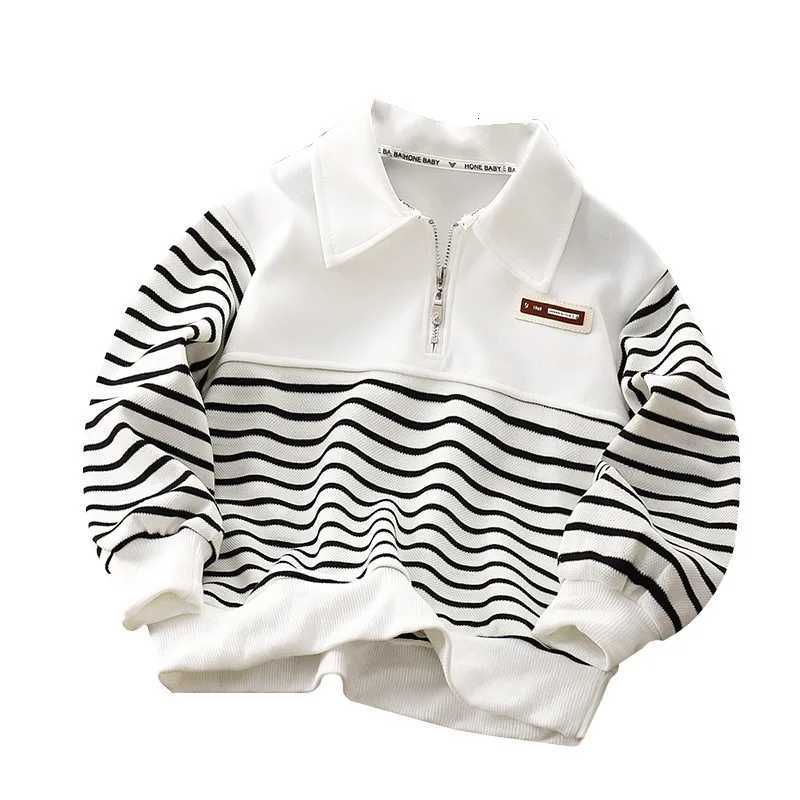 Childrens hoodie 2025 Spring and Autumn new style boys half zip hoodie Korean version striped lapel mid size childrens roundT251030
