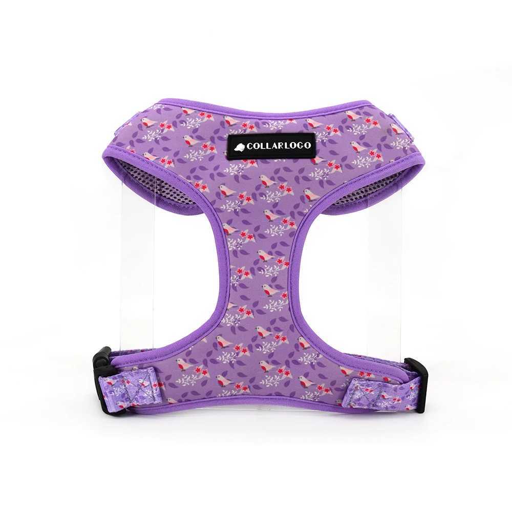 Adjustable Pet Dog Collar Durable Soft Cute Creative Colored Purple Brid Design Leash Neoprene Harness With Poop Bag Dispenser J251129