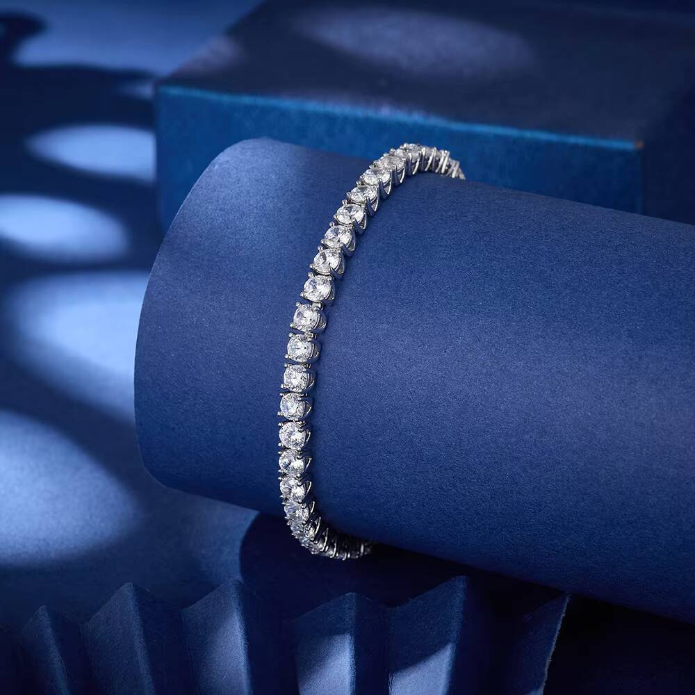 Anniversaries Girls Gift 925 Silver Moissanite Tennis Chain Elegant 18K Gold Plated Tennis Bracelet for Women Jewelry