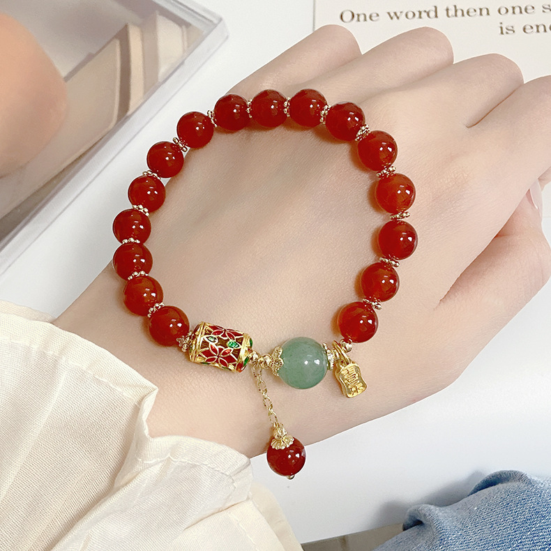 Chinese-Inspired Antique Style Red Agate Hand Chain for Auspicious Festive Occasions
