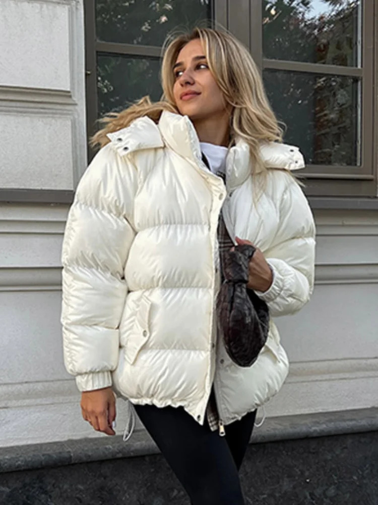 2025 Winter Women Zipper Hooded Quilted Jacket Casual Long Sleeve Pockets Oversize Warm Coats Fashion Lady Outerwear Street 251030