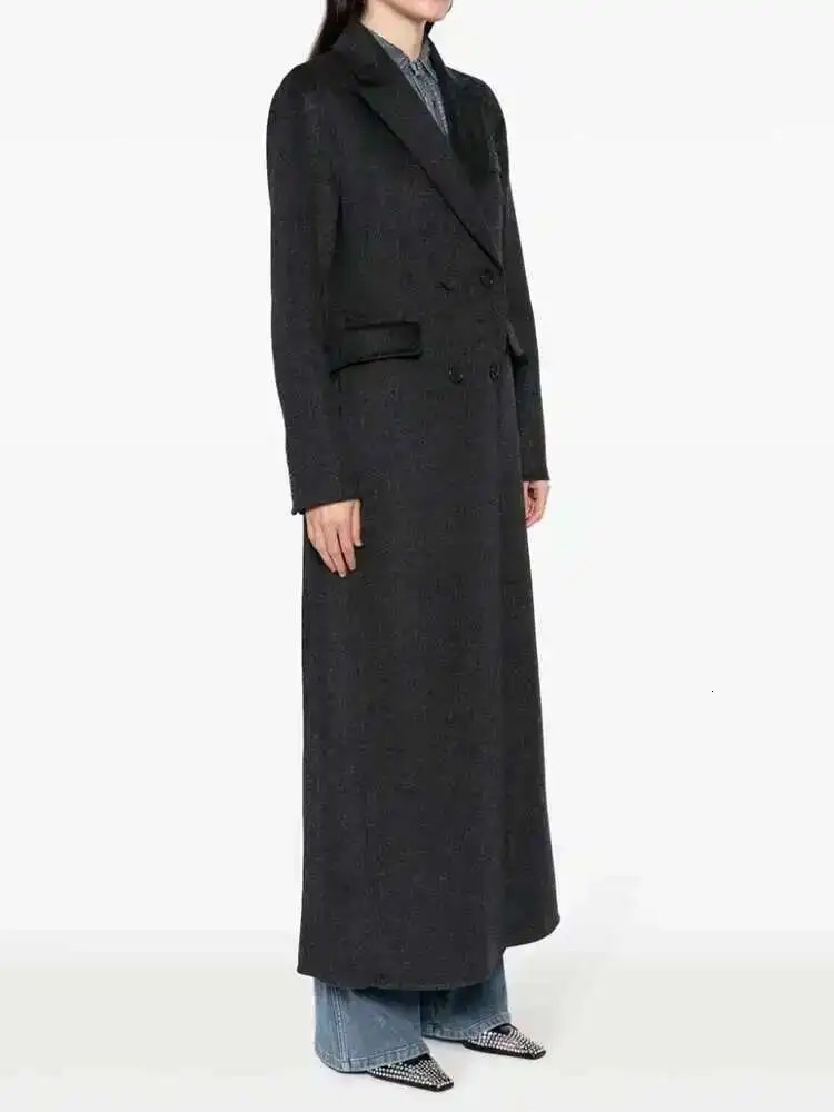 EAM White Ankle Length Woolen Coat Lapel Long Sleeve Double Breasted Women Jacket Fashion Autumn Winter 2025 31A0988 251010