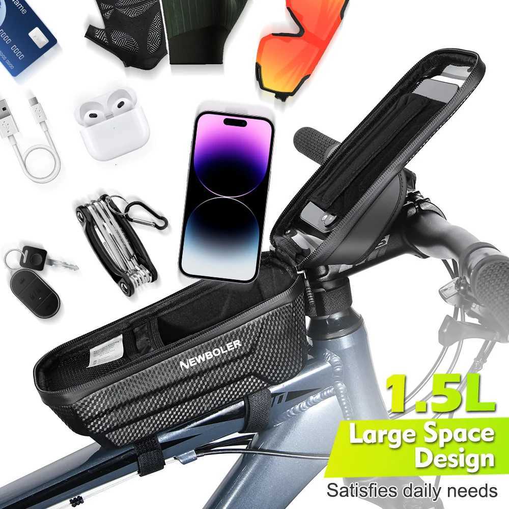 NEWBOLER Bicycle Bag Cycling Top Front Tube Frame Bag Waterproof 72 Inches Phone Case Storage Touch Screen MTB Road Bike Bag H251029