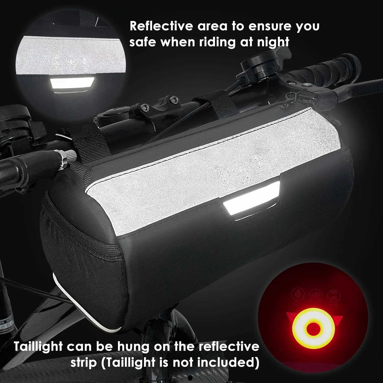 Bike Handlebar Bag Waterproof Bicycle Handlebar Roll Bag with Large Reflective Area Bike Front Pouch with Waterproof Zipper H251029