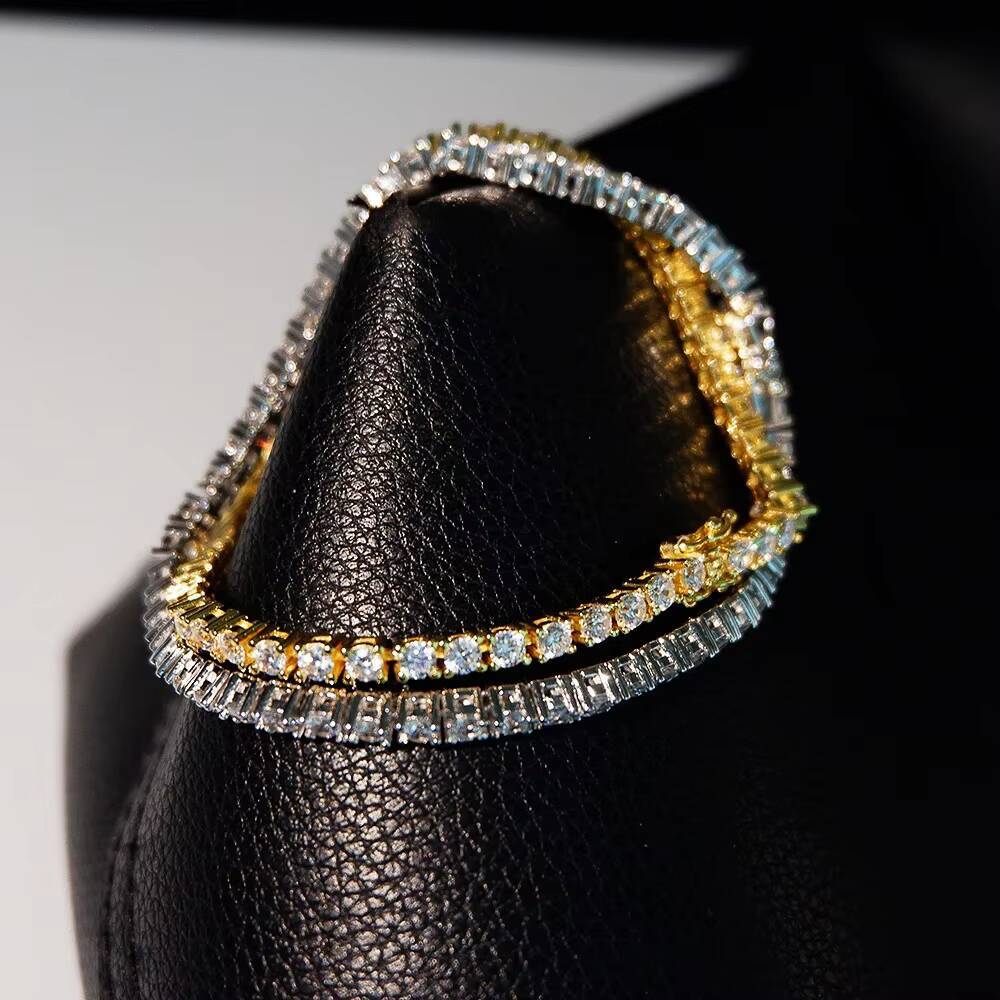 NUOYA 345MM Iced Out Diamond Tennis Bracelets Gold Silver Plated Brass Man moissanite Moissanite Tenis Bracelets for Men Women Designer's style