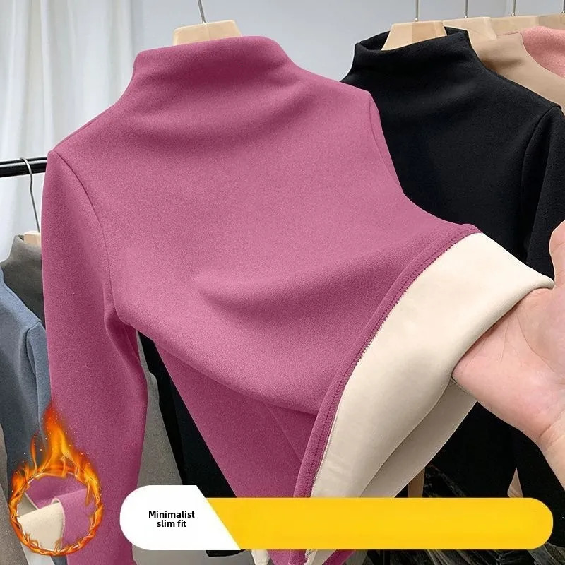 Women Thermal Underwear Winter Half High Collar Bottom Shirt Solid Semi High Collar Long Sleeve Basic TShirt Heating Pullovers 251030