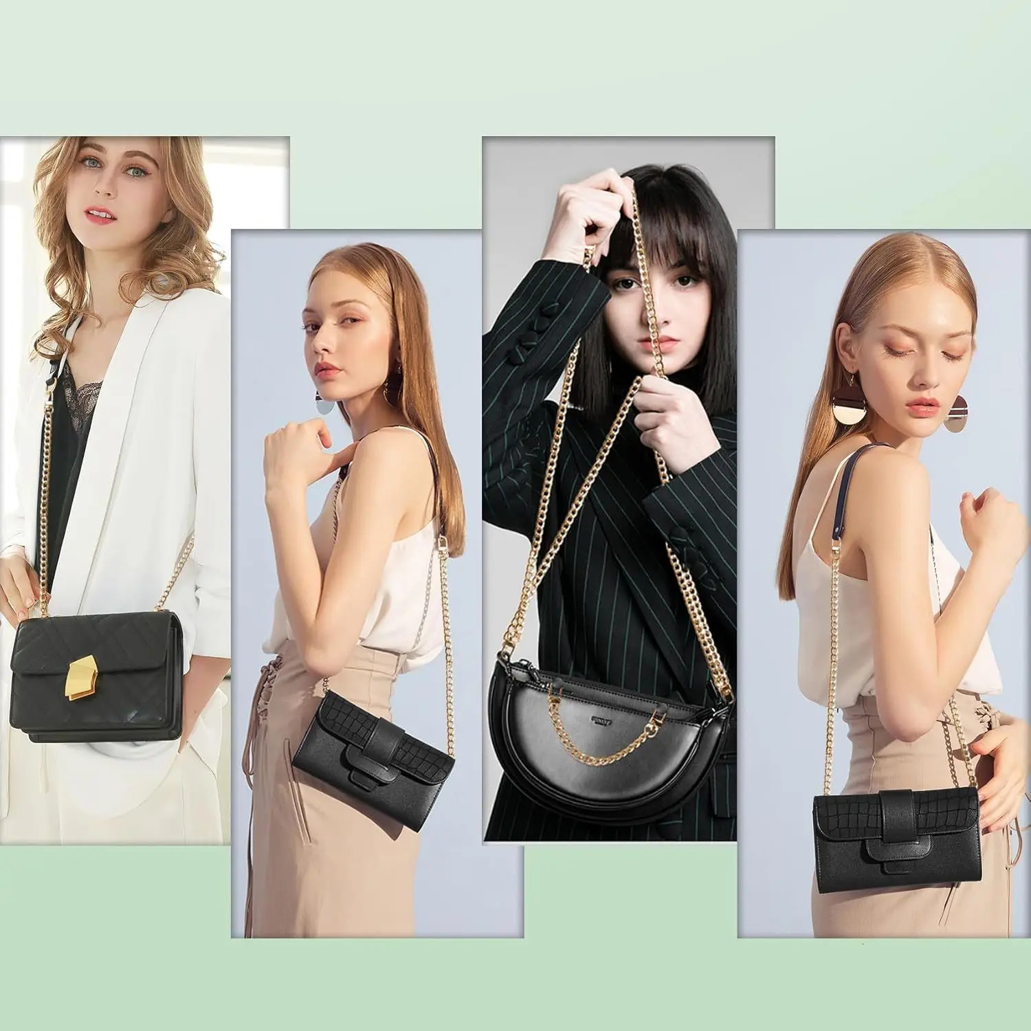 Purse Chain Flat Bag Chain with Metal Buckles Chain Purse Strap for DIY Purse Wallet Handbag Shoulder Bag Crossbody Bag 251030