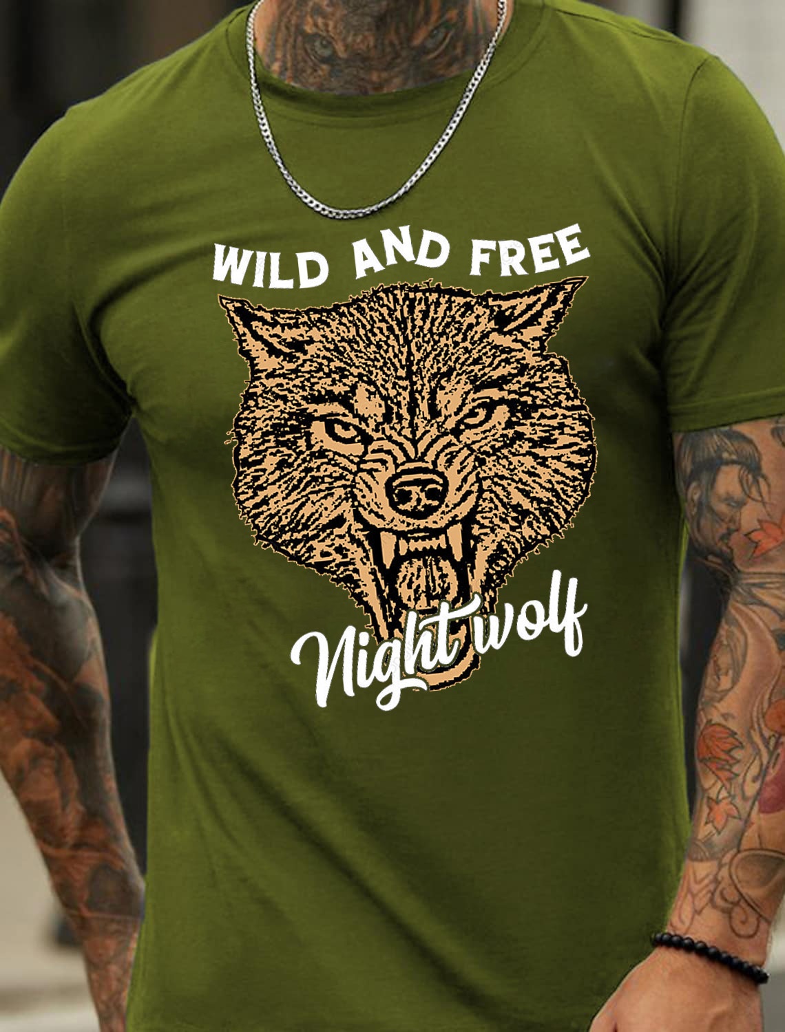 Wild & Free Night Wolf Print Men's Cotton Summer T-Shirt - TT7085